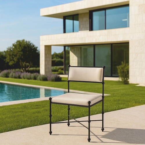 Casa Padrino Luxus Schmiedeeisen Gartenstuhl Beige / Schwarz H. 100 cm - Esszimmerstuhl - Luxus Esszimmer & Garten M�bel