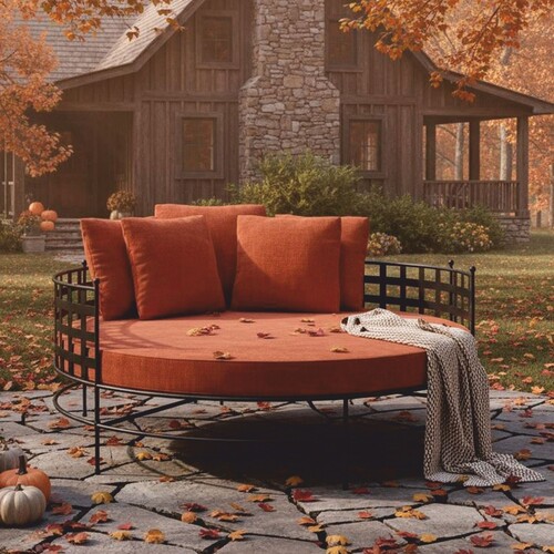 Casa Padrino Luxus Schmiedeeisen Liegeinsel Schwarz / Orange  170 cm - Hotel & Garten M�bel