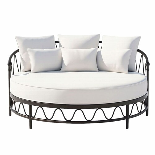 Casa Padrino Luxus Schmiedeeisen Liegeinsel Schwarz / Hellgrau  170 cm - Hotel & Garten M�bel