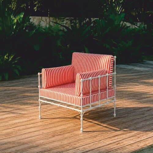 Casa Padrino Luxus Schmiedeeisen Sessel Wei� / Rot - Handgeschmiedeter Hotel & Garten Sessel - Luxus Hotel & Garten M�bel VPP