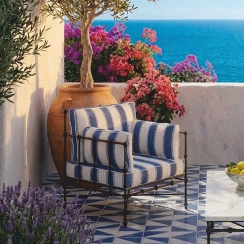 Casa Padrino Luxus Schmiedeeisen Sessel Blau / Wei� / Schwarz - Hotel & Garten Sessel