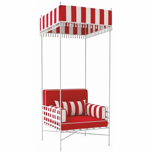 Casa Padrino Luxus Schmiedeeisen Sessel mit Sonnendach Rot / Wei� H. 200 cm