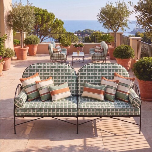 Casa Padrino Luxus Hotel & Garten Schmiedeeisen Sofa Sofa Gr�n / Wei� / Schwarz 240 cm - Hotel & Garten M�bel