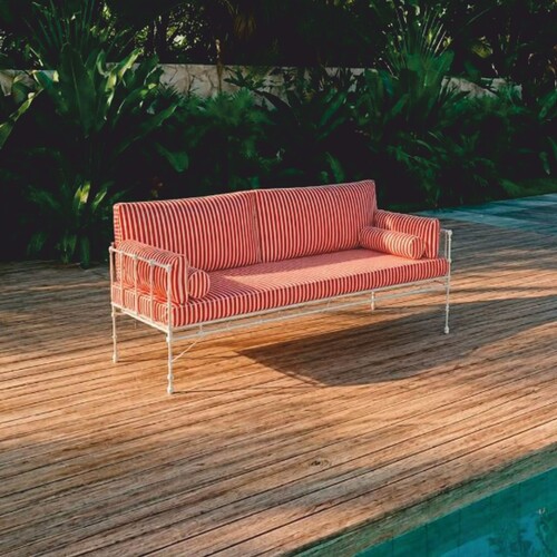 Casa Padrino Luxus Schmiedeeisen Sofa Wei� / Rot 245 cm - Handgeschmiedetes Hotel & Garten Sofa - Luxus Hotel & Garten M�bel VPP