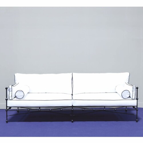 Casa Padrino Luxus Schmiedeeisen Sofa Schwarz / Wei� 245 cm - Hotel & Garten Sofa