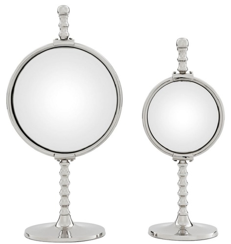Casa Padrino Luxus Spiegel Set Silber - 2 Tischspiegel mit konvexem Spiegelglas - Deko Accessoires