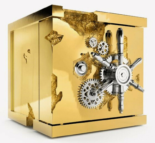 CPBlack Luxus Schmucksafe by Casa Padrino Gold / Silber - Moderner Safe in W�rfelform - Moderner Hochwertiger Schmuck Tresor