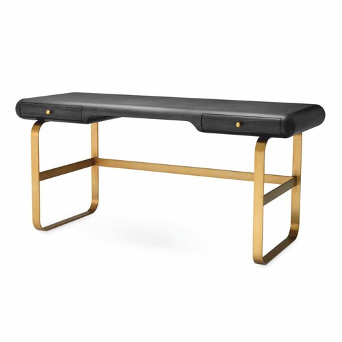 Casa Padrino Luxus Schreibtisch mit 2 Schubladen Schwarzgrau / Messing 165 cm - B�ro M�bel