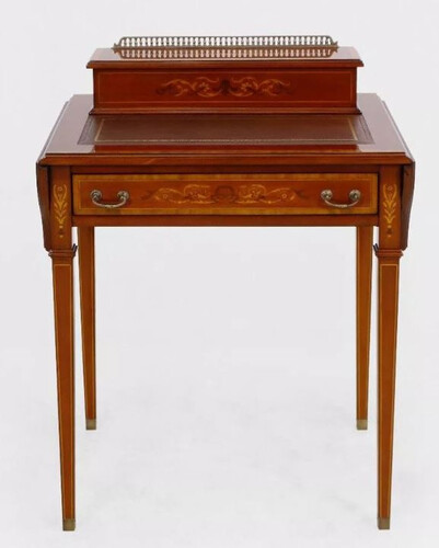 Casa Padrino Luxus Barock Schreibtisch Hellbraun / Echtleder Braun ausklappbar 104 x 49 x H. 80 cm - Massivholz Antik Stil Sekret�r mit Schublade