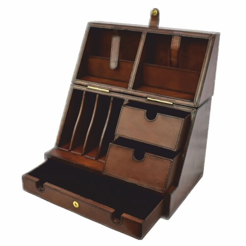 Casa Padrino Luxus Schreibtisch Oranizer Box Braun H. 43 cm - Schreibtisch Accessoires