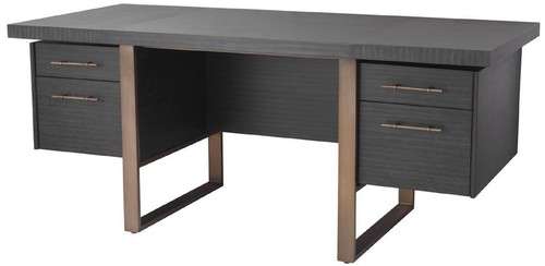 Casa Padrino Luxus Schreibtisch Anthrazitgrau / Bronzefarben 180 x 80 x H. 76 cm - Eleganter Massivholz Schreibtisch mit 4 Schubladen - Luxus Bro Mbel