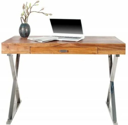 Casa Padrino Schreibtisch mit Schublade Braun / Silber 120 cm - B�ro M�bel