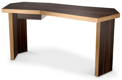 Casa Padrino Luxus Schreibtisch Braun / Messing 106 x 68 x H. 75 cm - Massivholz B�rotisch mit Schublade - Computertisch - B�ro M�bel - Luxus M�bel - Luxus Einrichtung - Luxus Qualit�t