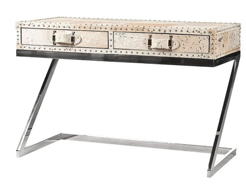 Casa Padrino Luxus Schreibtisch mit 2 Schubladen Fell / Silber 110 x 50 x H75 / Metall - Sekret�r