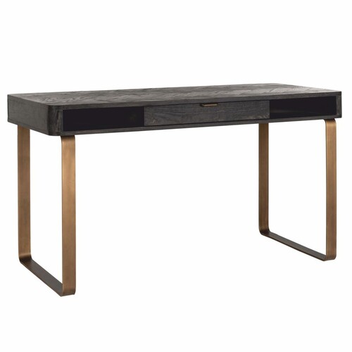 Casa Padrino Luxus Schreibtisch mit Schublade Antik Schwarz / Messing 140 cm - B�ro M�bel