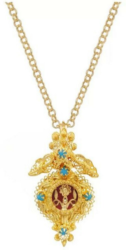 Casa Padrino Luxus Schrein Halskette Gold / Rot / T�rkis - Handgefertigte vergoldete Silber Kette mit edler Schreinmedaille - Luxus Kollektion