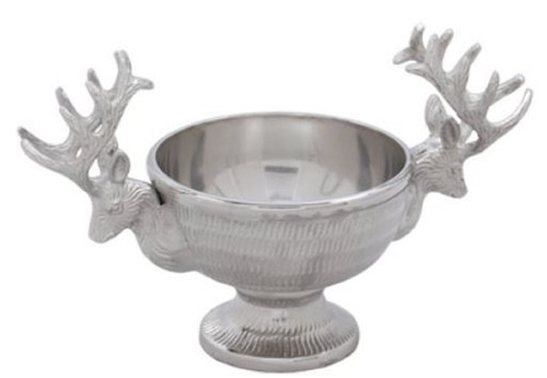 Casa Padrino Luxus Sch�ssel mit Rentierkopf Tragegriffen Silber 26 x 13 x H. 15 cm - Dekorative Messing Sch�ssel