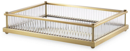 Casa Padrino Luxus Serviertablett Antik Messingfarben 39,5 x 28,5 x H. 9 cm - Verspiegeltes Edelstahl Tablett - Luxus Gastronomie Accessoires