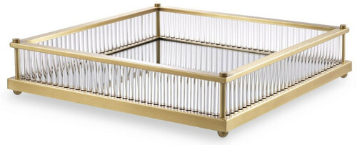 Casa Padrino Luxus Serviertablett Antik Messingfarben 39,5 x 39,5 x H. 9 cm - Verspiegeltes Edelstahl Tablett - Luxus Gastronomie Accessoires