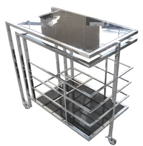 Casa Padrino Luxus Servierwagen Silber / Schwarz 77 x 42 x H. 78,5 cm - Edelstahl Trolley mit get�nten Glasscheiben - Luxus Accessoires