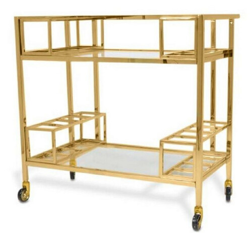 Casa Padrino Luxus Servierwagen Gold 80 x 48 x H. 77 cm - Edelstahl Trolley mit gehrteten Glasplatten - Hotel & Gastronomie Accessoires