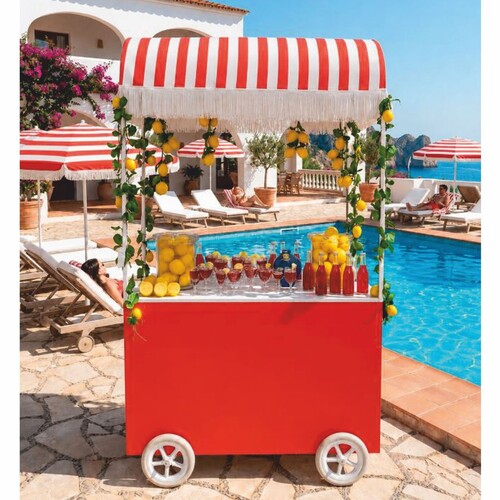 Casa Padrino Luxus Hotel Barwagen mit Sonnendach Rot / Wei� H. 220 cm - Hotel Accessoires - Luxus Accessoires VPP