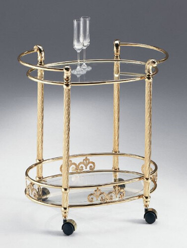Casa Padrino Luxus Servierwagen Messing / Schwarz 78 x 72 x H. 72 cm - Ovaler Messing Trolley mit Glasplatten - Hotel & Restaurant Accessoires - Luxus Qualit�t - Made in Italy