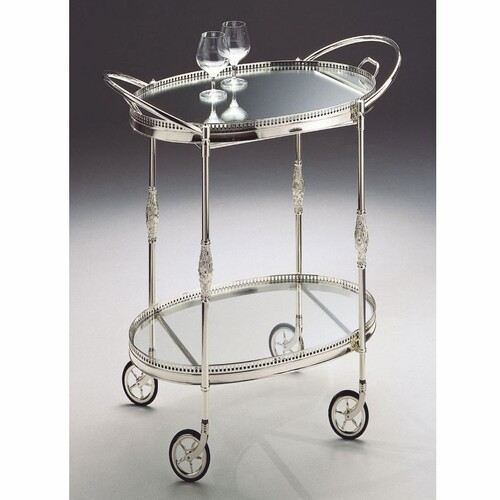 Casa Padrino Luxus Servierwagen mit abnehmbarem Tablett Silber - Made in Italy