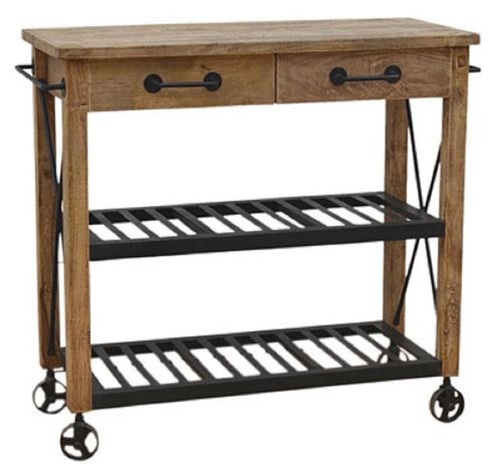 Casa Padrino Landhaus Stil Bar Trolley Naturfarben / Schwarz 106 x 48 x H. 103 cm - Holz Servierwagen mit 2 Schubladen - Gastronomie Accessoires