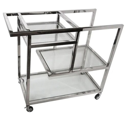 Casa Padrino Luxus Servierwagen Silber / Glas 89 x 42 x H 80cm - Edelstahl Trolley mit Glas - Gastronomie Barwagen