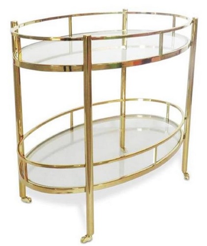 Casa Padrino Luxus Servierwagen Gold 70 x 47 x H. 77 cm - Edelstahl Trolley mit geh�rteten Glasplatten - Hotel & Gastronomie Accessoires