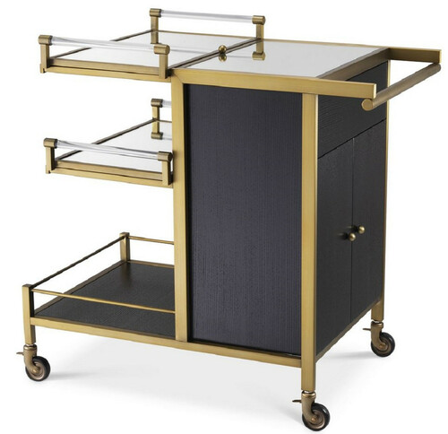 Casa Padrino Luxus Servierwagen Messingfarben / Schwarz 94,5 x 54 x H. 83,5 cm - Hotel Restaurant Gastronomie Trolley - Luxus Accessoires