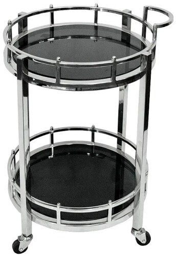 Casa Padrino Servierwagen Silber / Schwarz  50 x H. 78 cm - Runder Metall Trolley mit Glasplatten - Hotel Restaurant Gastronomie Trolley - Hotel & Restaurant Accessoires