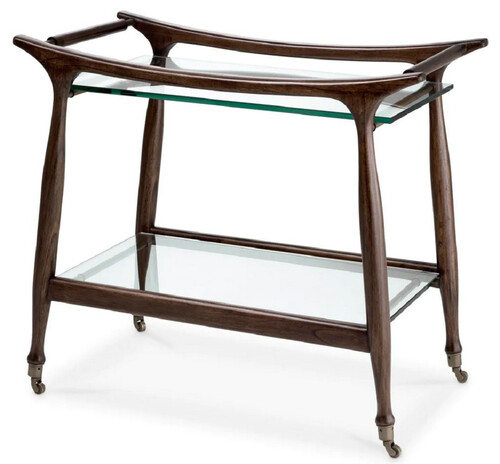 Casa Padrino Luxus Massivholz Servierwagen mit Glasplatten Braun 86 x 50 x H. 75,5 cm - Hotel Restaurant Gastronomie Trolley - Luxus Hotel Restaurant Gastronomie Accessoires - Luxus M�bel