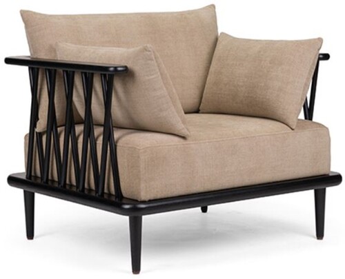 Casa Padrino Luxus Sessel Beige / Schwarz H. 77,5 cm - Luxus Wohnzimmer M�bel