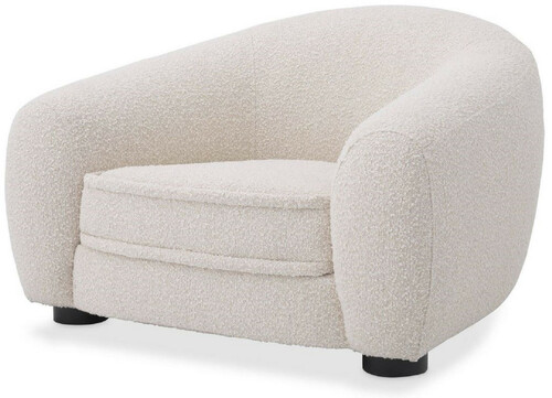 Casa Padrino Luxus Sessel Hell Cremefarben / Schwarz 110 x 95 x H. 70 cm - Wohnzimmer Sessel mit gebogener R�ckenlehne - Luxus M�bel