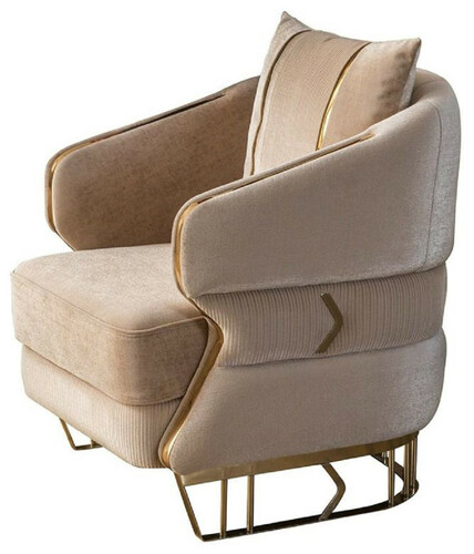 Casa Padrino Luxus Sessel Hellbraun / Gold 87 x 83 x H. 75 cm - Wohnzimmer Sessel - Hotel Sessel - Wohnzimmer M�bel - Hotel M�bel - Luxus M�bel - Wohnzimmer Einrichtung - Luxus Einrichtung
