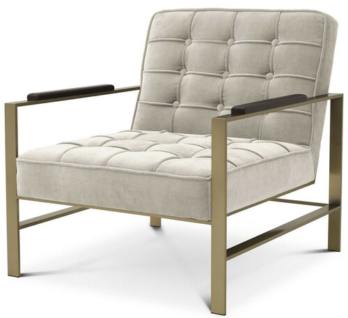 Casa Padrino Luxus Sessel Sandfarben / Messing / Schwarz 70,5 x 80,5 x H. 75 cm - Wohnzimmer Sessel mit Edelstahl Gestell - Luxus Wohnzimmer M�bel