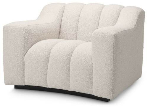 Casa Padrino Luxus Sessel Creme / Schwarz 107 x 96 x H. 78,5 cm - Leicht gebogener Wohnzimmer Sessel - Hotel Sessel - Luxus Qualit�t