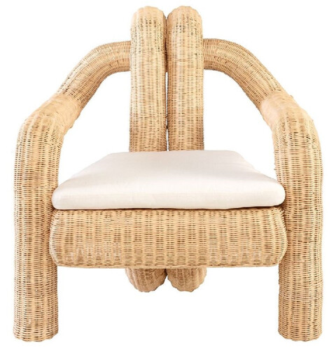 Casa Padrino Luxus Rattan Sessel mit Kissen Naturfarben 82,5 x 92 H. 95 cm - Wohnzimmer Sessel - Hotel Sessel - Wohnzimmer M�bel - Hotel M�bel - Luxus M�bel - Rattan M�bel