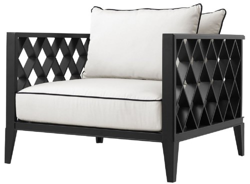 Casa Padrino Luxus Wohnzimmer Sessel mit Kissen Mattschwarz / Wei� 96,5 x 93,5 x H. 68,5 cm - Wohnzimmer M�bel