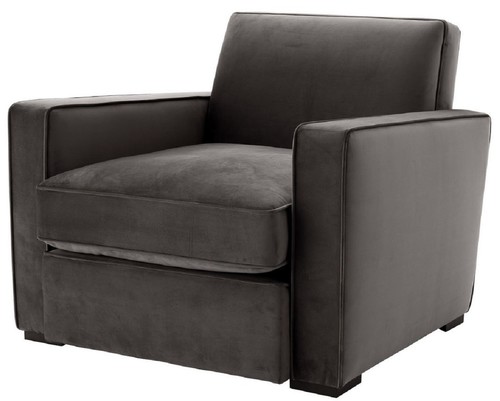 Casa Padrino Luxus Samt Sessel Grau / Schwarz 95 x 103,5 x H. 82 cm - Edler Wohnzimmer Sessel - Luxus Qualit�t