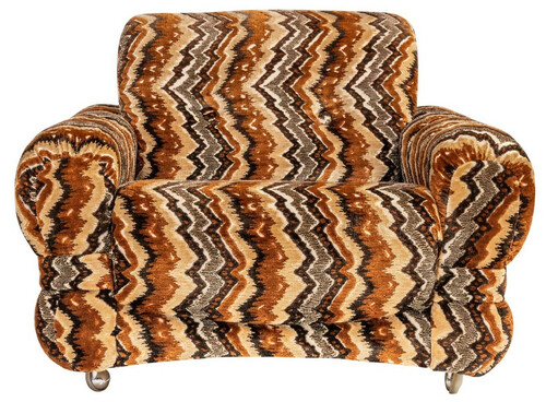 Casa Padrino Luxus 70er Jahre Design Sessel Beige / Braun / Schwarz 94 x 93 x H. 70 cm - Retro Wohnzimmer Sessel mit Rollen - 70er Jahre Design Wohnzimmer M�bel