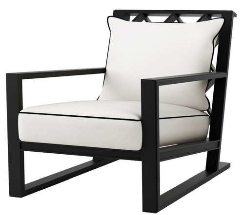 Casa Padrino Luxus Sessel mit Kissen Mattschwarz / Wei� 70 x 88 x H. 78 cm - Sessel aus hochwertigen strapazierbarem Aluminium - Wohnzimmerm�bel - Gartenm�bel - Gastronomie M�bel
