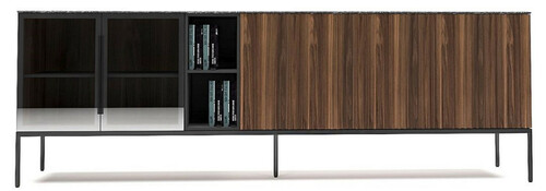 Casa Padrino Luxus Sideboard Braun / Schwarz / Wei� 235 x 50 x H. 83 cm - Moderner Massivholz Wohnzimmer Schrank - Luxus Wohnzimmer M�bel