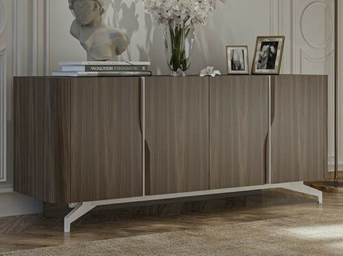Casa Padrino Luxus Sideboard Braun / Wei� 220 x 50,8 x H. 87 cm - Massivholz Schrank mit 4 T�ren - Massivholz M�bel - Luxus M�bel - Luxus Einrichtung
