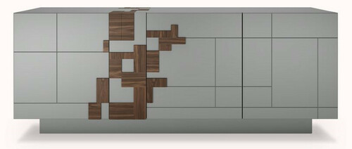 Casa Padrino Luxus Sideboard Grau / Braun 220 x 50,8 x H. 85 cm - Massivholz Schrank mit 4 T�ren - Massivholz M�bel - Luxus M�bel - Luxus Einrichtung