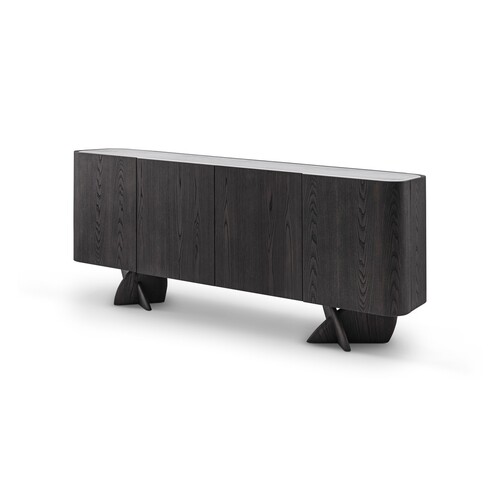 Casa Padrino Luxus Sideboard Dunkelgrau / Grau 200 x 42 x H. 82 cm - Sideboard mit Travertin - Moderne Wohnzimmer M�bel - Luxus Qualit�t