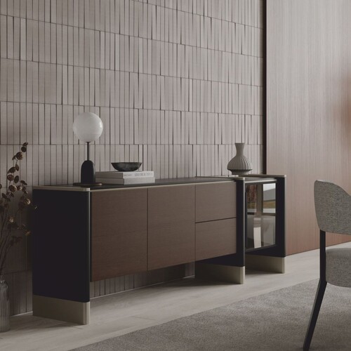 Casa Padrino Luxus Sideboard Schwarz / Dunkelbraun / Messing 220 cm - Hotel & Esszimmer M�bel