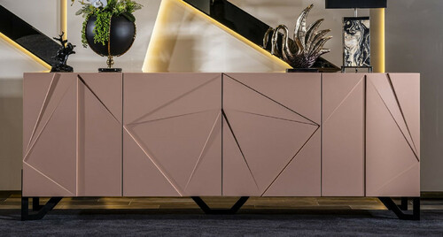 Casa Padrino Luxus Designer Sideboard Rosa / Schwarz 220 x 50 x H. 88 cm - Massivholz Schrank mit 4 T�ren - Esszimmer M�bel - Hotel M�bel - Designer M�bel - Luxus M�bel